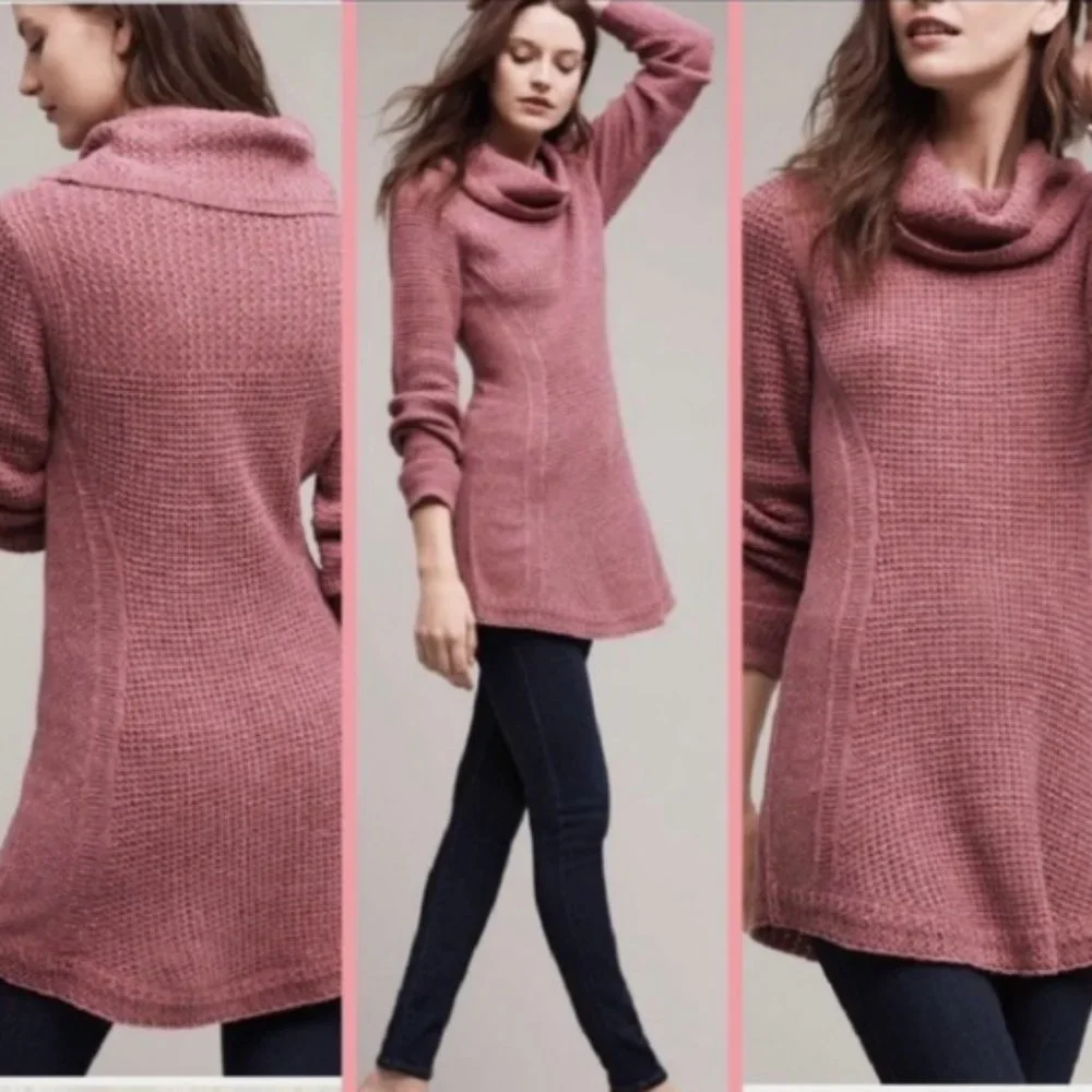 Anthropologie MOTH Cowl Neck Sweater, Light Grey, Cotton/Cashmere Blend,‎ Small